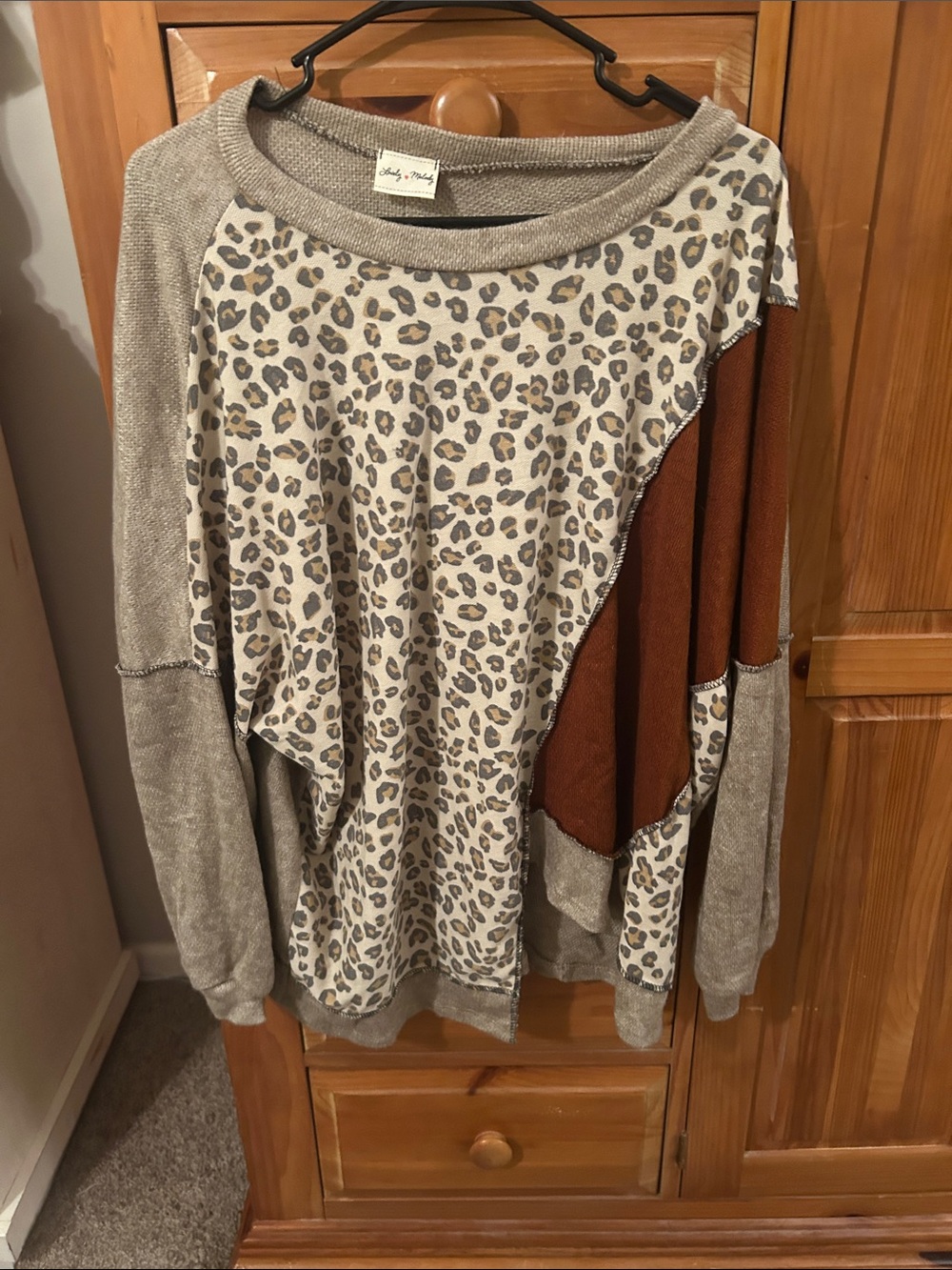 Lovely Melody Leopard Patchwork oversized, top Taupe & Rust